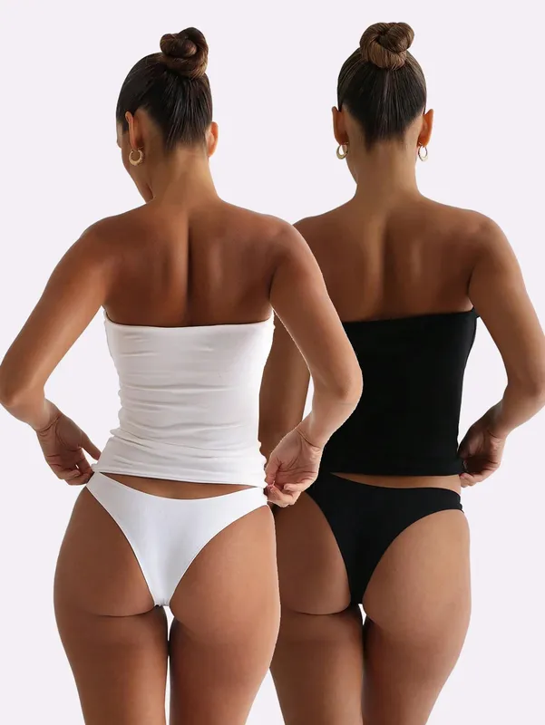2 Pack Solid Strapless Tube Top Women Soft Stretch Sleeveless Slim Basic Elegant Layering Bandeau Cami Daily Casual Outfit — image 9