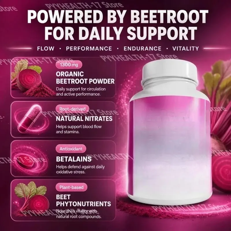 Beetroot Capsules Non-GMO Beets Support Healthy Circulation and Athletic Performance Organic Beetroot Powder 1300mg 60 Capsules — image 3