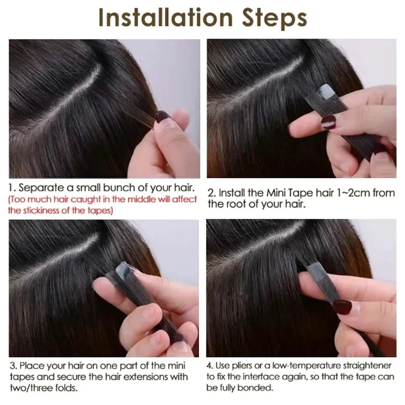 Natural Black Mini Tape in Hair Extensions Human Hair Extensions 3x0.8cm Tape on Hair 10pcs/pack Add Volume Tape Ins
