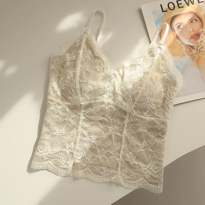 Sexy Pure Hot Girl Lace Ladies' Tank Top Camisole Girl's Bra Pad Slim Base Layer Strapless Top Women Camisole Vest Everyday Wear — image 5