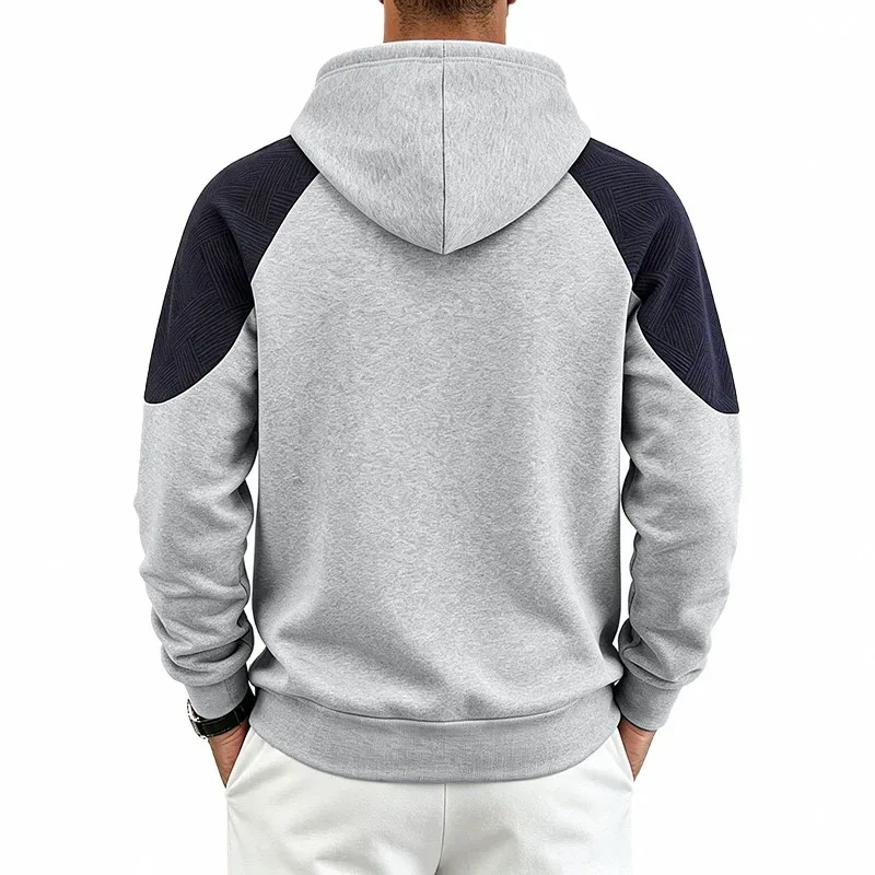Men Patchwork Color Block Pullover Hoodie Drawstring Kangaroo Pocket Long Sleeve Loose Sweatshirt Autumn Winter Streetwear Tops — image 5