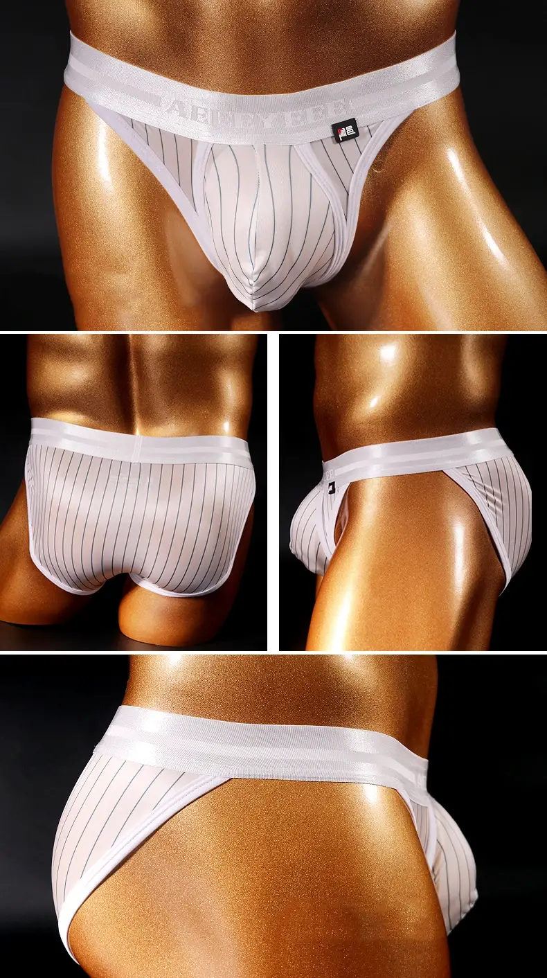 Men's Underwear Satin Ice Silk Striped Boxer Briefs with Low-Rise Waistband and High-Cut Crotch Underpants — image 5