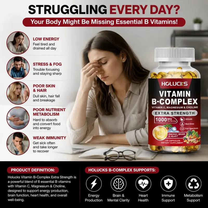 Vitamin B Complex Supplement Rich in B1 B2 B3 B5 B6 Biotin Strength Energy Support Brain & Heart Promote Metabolism — image 3