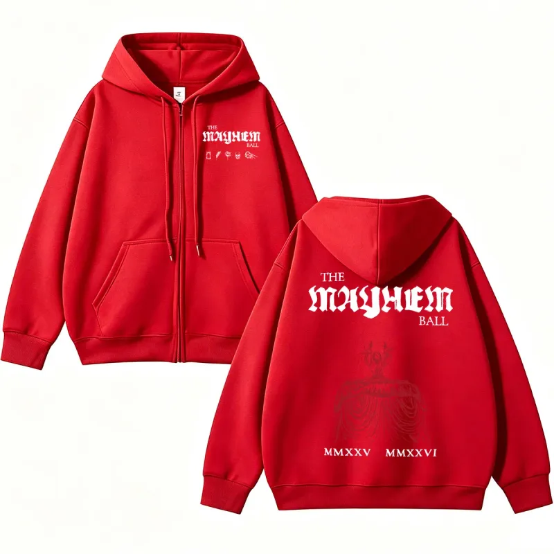 Lady Gaga The MAYHEM Ball Red Dress Zip Up Hoodies Fashion Pop Music Cardigan Sweatshirt Loose Fleece Casual Men Women Jackets — image 6