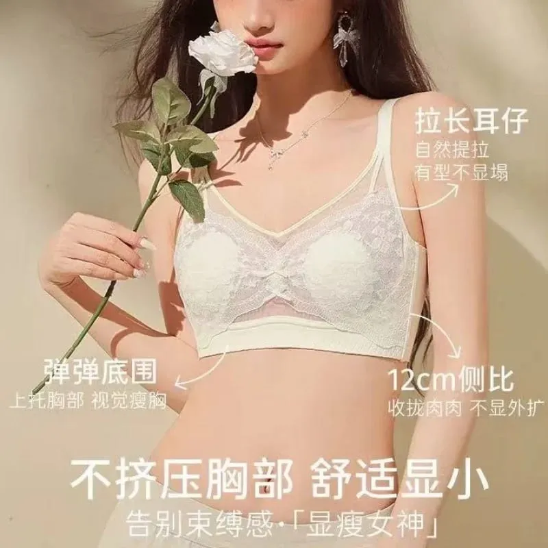 Women's lingerie for large busts minimizes appearance provides support and gathers side breasts summer thin French lace comfo — image 2