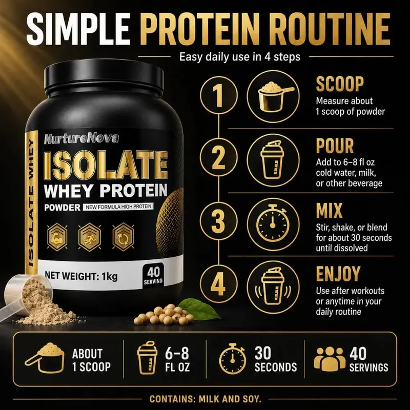 NurtureNova Isolate Whey Protein Powder 1kg High Nutrition Fitness Drink Mix 40 Servings Workout & Daily Support Formula — image 5