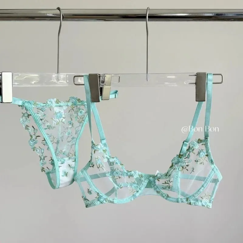French Sheer Floral Lingerie Set Ultra Thin Sexy See Through Bralette with Soft Underwire & Women Large Bust Support S-XL MOYISU — image 4