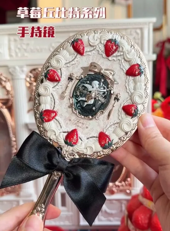 Flower Knows Handheld Makeup Mirror Midsummer Night Strawberry Cupid Bunny Garden Relief Pattern Limited Color Makeup Tool Kit — image 14