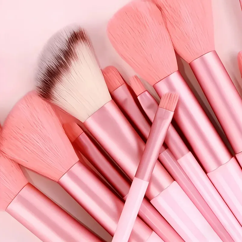 17 Pcs Makeup Brush Set with Sponge - Soft Fluffy Pink Kabuki Brushes for Foundation Powder & Eyeshadow | Beauty Kit