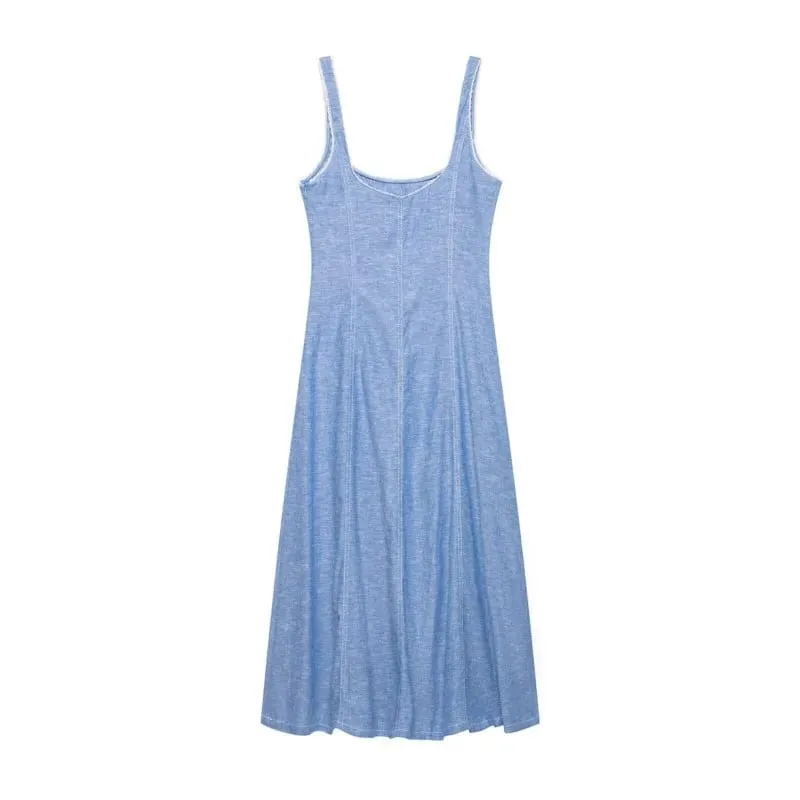 Women's Lace Trim Dress Summer New Square Collar Wide Strap Sleeveless Midi Dress Fashion Casual Female Daily Commute Dresses — image 2