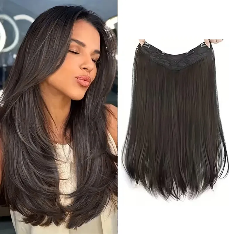 18inch V-shaped clip in hair extension layered hair extension adds volume.made of synthetic fiber for women — image 9