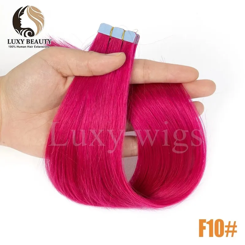 Colored Purple Mini Tape in Human Hair Extensions Invisible Seamless Tape in Hair 10pcs Pink Red Green Blue Mini Tape In Hair — image 10