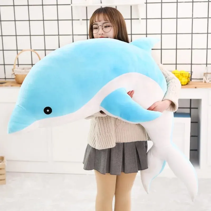 Children Dolphin Pillow Doll Sleeping On Bed Girl Doll Birthday Gift Ocean World Plush Toy for Kids Large Doll Peluches Gifit — image 5