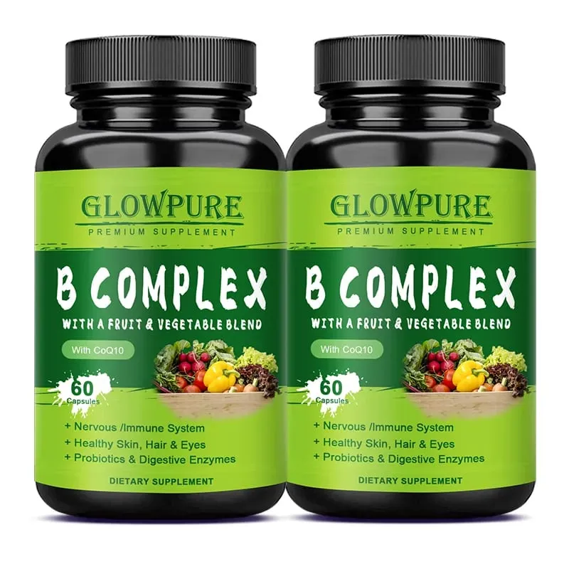 B Complex Vitamins for Nervous System & Energy - Supports Immunity Heart Health Hair Skin & Nails