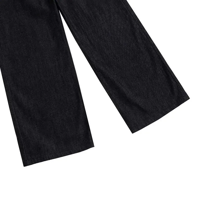 High Street Retro Buckle Design For Men'S Jeans Street Ruff And Handsome Loose Casual Wide Leg Pants Black Jeans — image 7