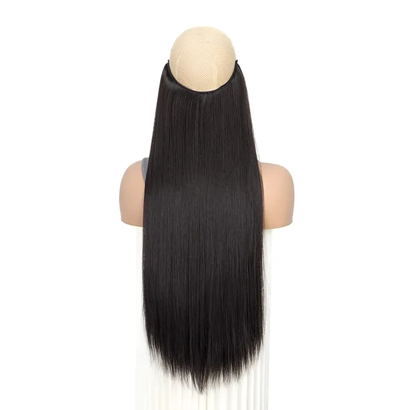 22Inch Synthetic Long Straight Fish Line Hair Extension Invisible Wire Halo Hairpiece Heat Resistant Fiber Hair for Women