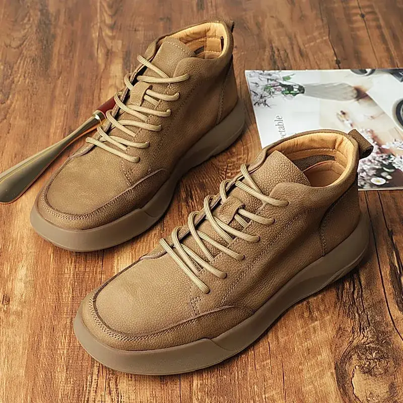 Italian 2025New Arrival Genuine Leather Mens Antiskid Walking Shoe Outdoor Thick Bottom Sneakers Casual Leather Minimalist Shoes — image 9