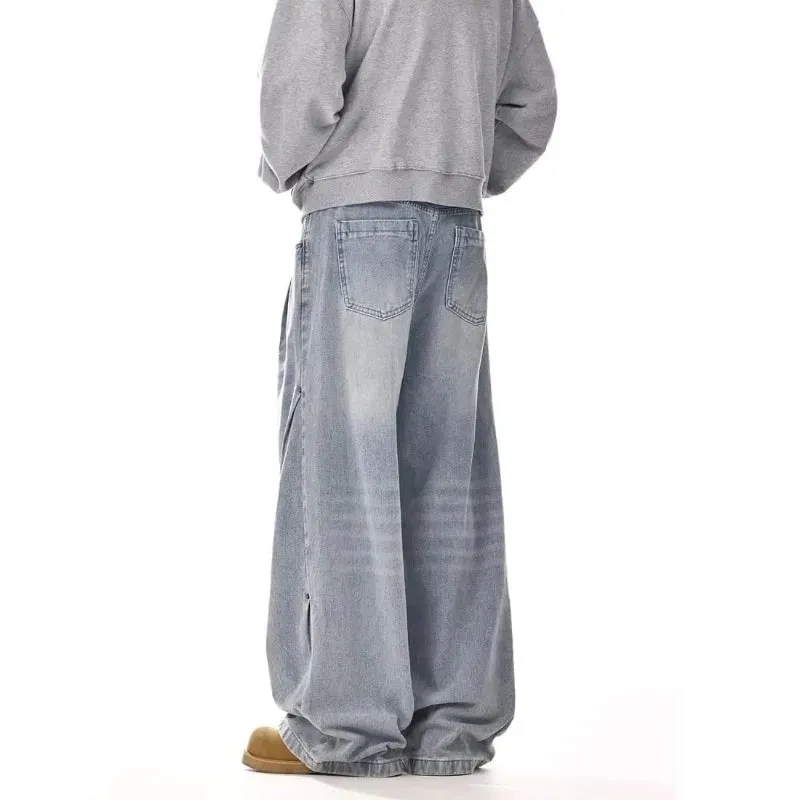 Mens Jeans Harajuku American Vintage Washed Cleanfit High Street Straight Loose Wide Leg Denim Pants Unisex Fashion Style New — image 4