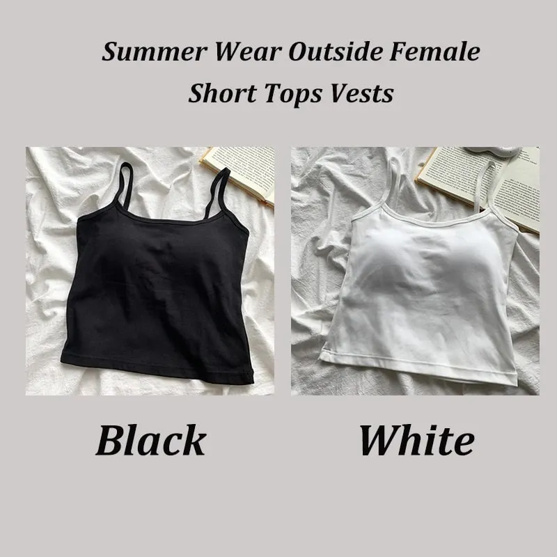 2PCS/SET Women's Basic Cotton Camisole madam Solid Color Spaghetti Straps Sleeveless Slim Vests Breathable Short Sleeveless Tops — image 10