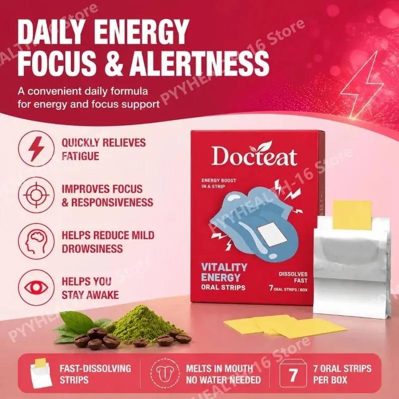 Docteat Energy Support Oral Strips with Caffeine L-Theanine Vitamin B3 B6 B12 Fast Dissolving Daily Nutrition Supplement 7 Count — image 5