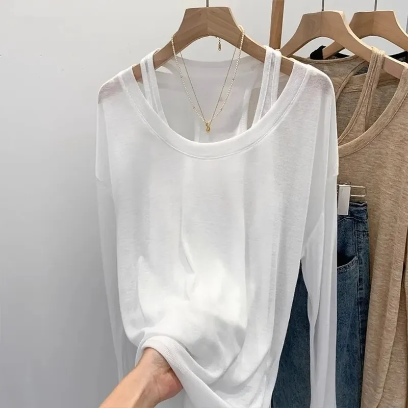 New Loose Fit Long Sleeve Tops Set Casual Sun Protective Two Piece Set Thin Sun Protection Cover Up Women — image 3