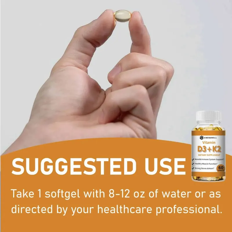 Vitamin D3 K2 Capsule - 20 000 IU Vitamin D3 Supports Bone & Teeth Health Calcium Metabolism Daily Body Wellness Supplement