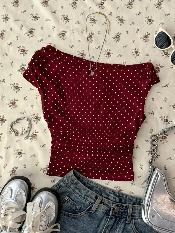 Women One Shoulder Cap Sleeve Side Ruched Slim Fit Cropped T Shirt 2026 Summer Goth Streetwear Solid Black Off Shoulder Going Ou — image 8