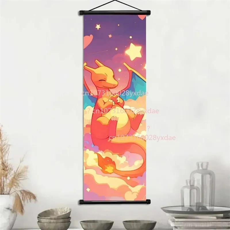 Classic Printed Pokemon Poster Cartoon Wall Artwork Gengar Squirtle Bulbasaur Pikachu Hanging Scroll Family Room Decoration — image 3