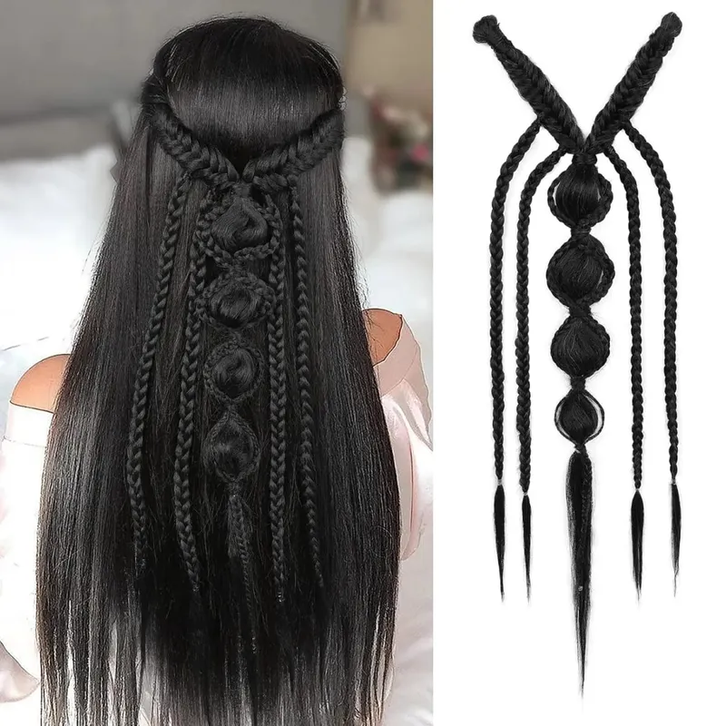 Synthetic Clip in Braid Hair Extensions - Boho Festival Princess Braid Hair Extension Fairy Cosplay Wedding Hairpiece for Women — image 2