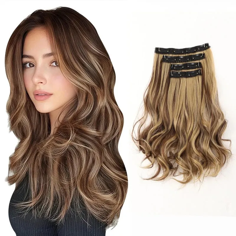 Wig piece wig women's four piece set large wave clip hair synthetic hair extensions — image 12
