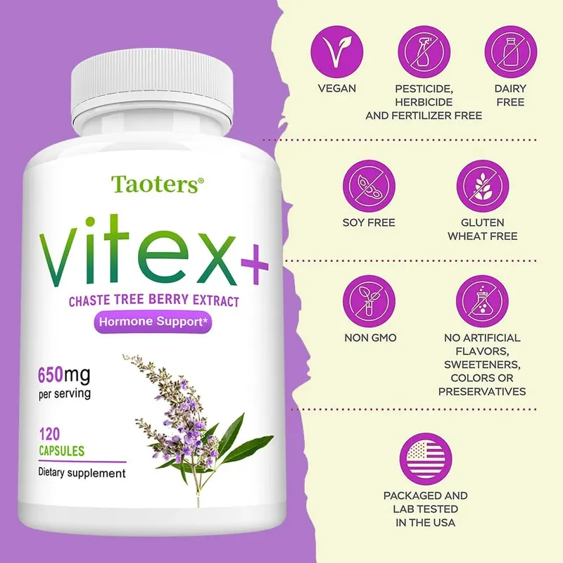 Organic Vitex Chaste Tree Berry Extract Capsules - 650mg Hormone Balance for Women Menopause/PMS Support Mood & Skin Health — image 7