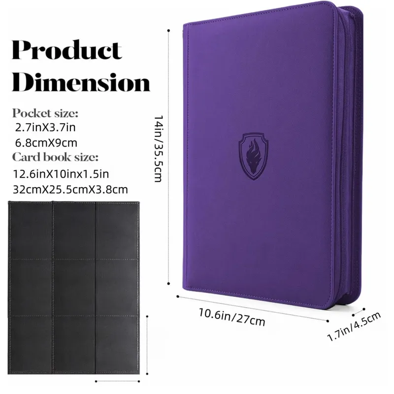 9 Pocket Zipper Card Binder 360 Trading Card Holder Book Premium PU Cover Zip Binder for Cards Durable Side Loading Card — image 2