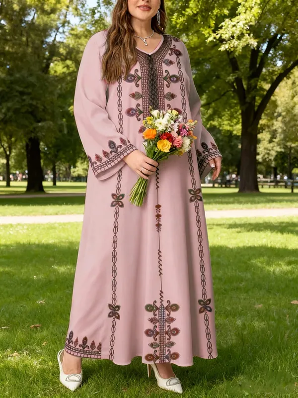 Middle Eastern Elegant Robe New Spring and Autumn Style Plus-Size Fashion Women's Clothing Ethnic Print Stylish Loose and Comfortable Holiday Style Long-Sleeve Dress — image 7