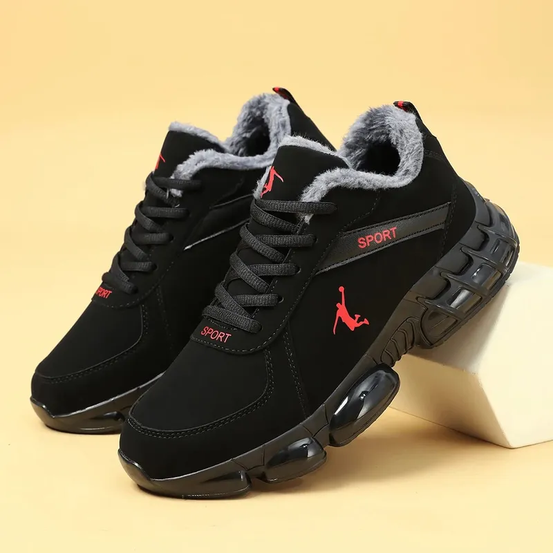 Men Winter Warm Plush Lined Sneakers Air Cushion Thick Sole Non‑Slip Lace‑Up Casual Sports Shoes Outdoor Walking Snow Shoes — image 2