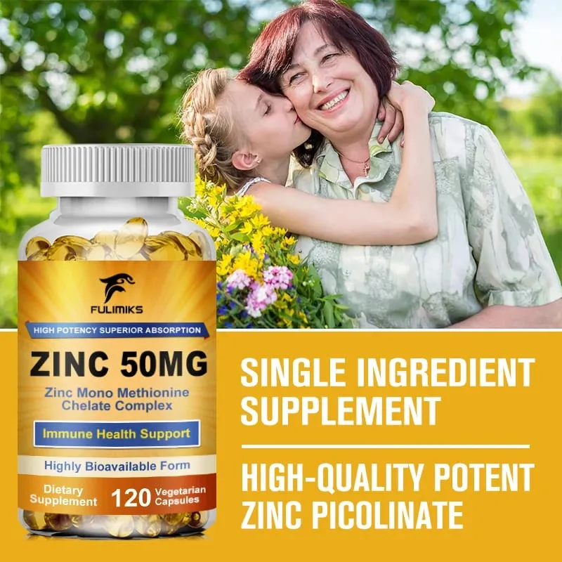 Premium Pure Zinc Capsules 50 mg Supplement High Absorption Boosts Immune Antioxidant Skin Cognitive Health