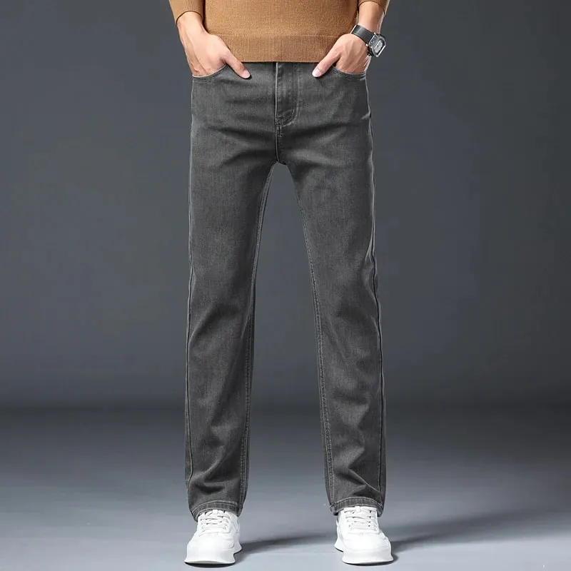 Classic Straight Men's Stretch Jeans Lyocell Cotton Comfortable Soft Casual Denim Pants Spring Business Work Gray Trousers — image 5