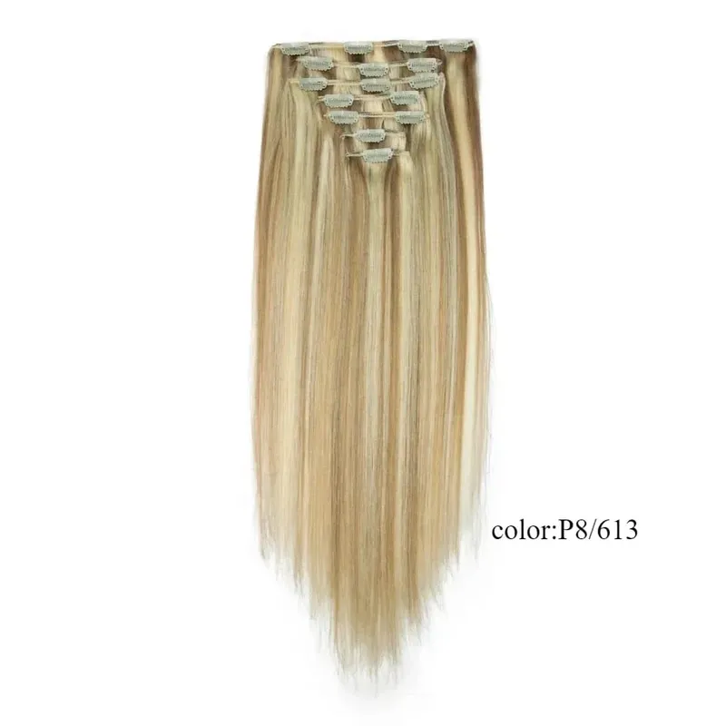 Rebecca Clip In Hair Extensions Human Hair Straight Clip In Blonde P6/613 P8/613 P27/613 P4/27 Color Clip Ins Remy Hair 7Pcs Set — image 11