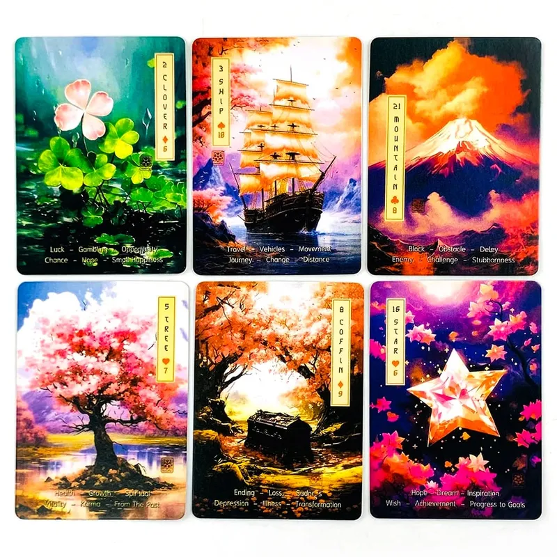 Nouveau jeu de cartes Le Sakura 36 cartes fleurs de cerisier élégant et Compact comprend un guide idéal pour les pratiques spirituelles de voyage — image 4