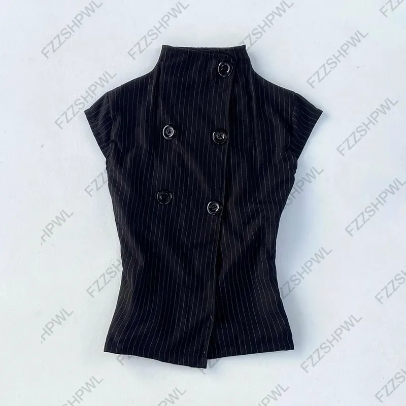 Button Harajuku Y2k Tank Top Stripe Graphic Print Punk Crop top Streetwear Rock Goth Vest Subculture Spicy Girls Sleeveless Top — image 2