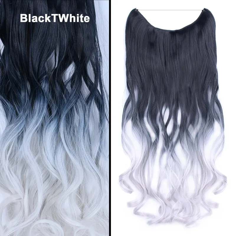 Jeedou Invisible Hair Extension Multi Color Ombre Wire One Piece Straight Wavy Synthetic Heat Resistant Hairpiece for Women