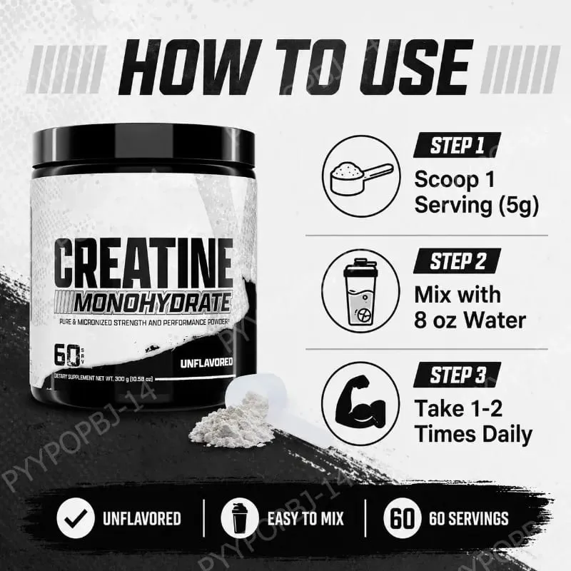 Creatine Monohydrate Powder 5g Per Serving Supports Strength Muscle Recovery Unflavored 60 Servings 300g