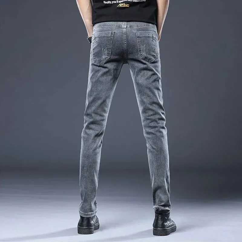 2026 New Gray Skinny Jeans Men's Slim Elastic Korean Fashion Vintage Casual Feet Male Clothing Denim Trousers 27-36 — image 6
