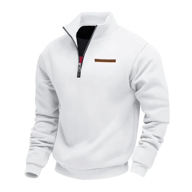 American autumn and winter heavy fleece long-sleeved men's sweater half zipper loose stand-up collar pullover men's sweater — image 37