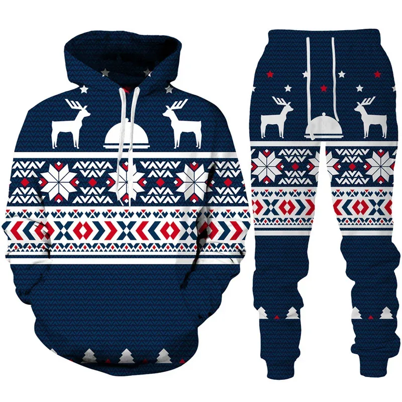 Fashion Funny Santa Claus 3D Print Tracksuit Set Man Woman Hoodie+Pants 2pcs Set Oversized Casual Christmas Party Couple Clothes — image 3