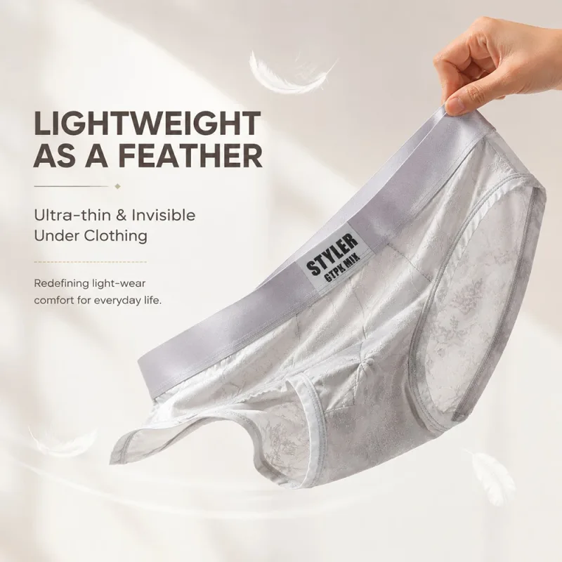 1/3PCS Sexy Perspective Men's Briefs Luxury Jacquard Smooth Ice Silk Mens Intimate Underwear Breathable 3D Mesh Pouch Lingerie — image 7
