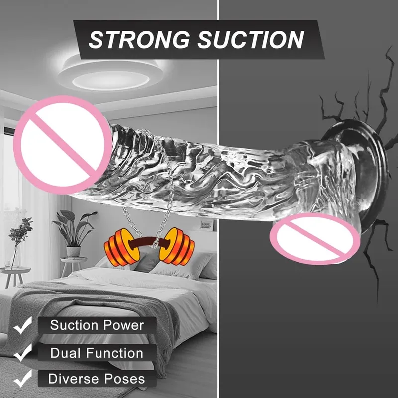 Realistic Soft Dildo for Women Beginner Transparent Penis with Strong Suction Cup Hands-Free Play for Adult Sex Masturbator