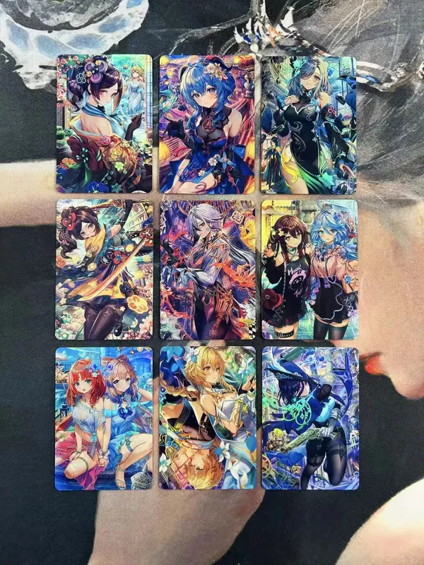 DIY Fanmade Mixed Genshin Honkai Waifu Holographic Laser Flash Collectible Trading Game Cards