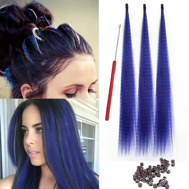 30strands Feather Hair Extension Fake Hair I Tip Rainbow Synthetic Hair 16inch Hairpiece Feather for Hair Extension Y2K Festival — image 9
