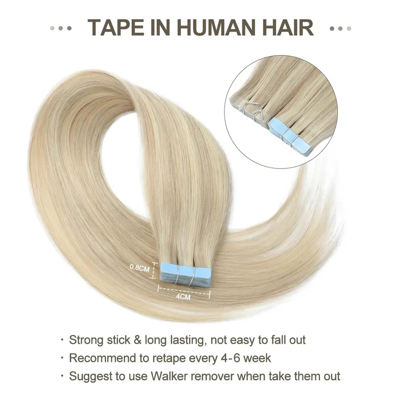 MRS Hair 4x0.8cm HAIR Tape in Hair Extensions Human Hair Natural Real Skin Weft Adhesive Tape Ins 20pcs