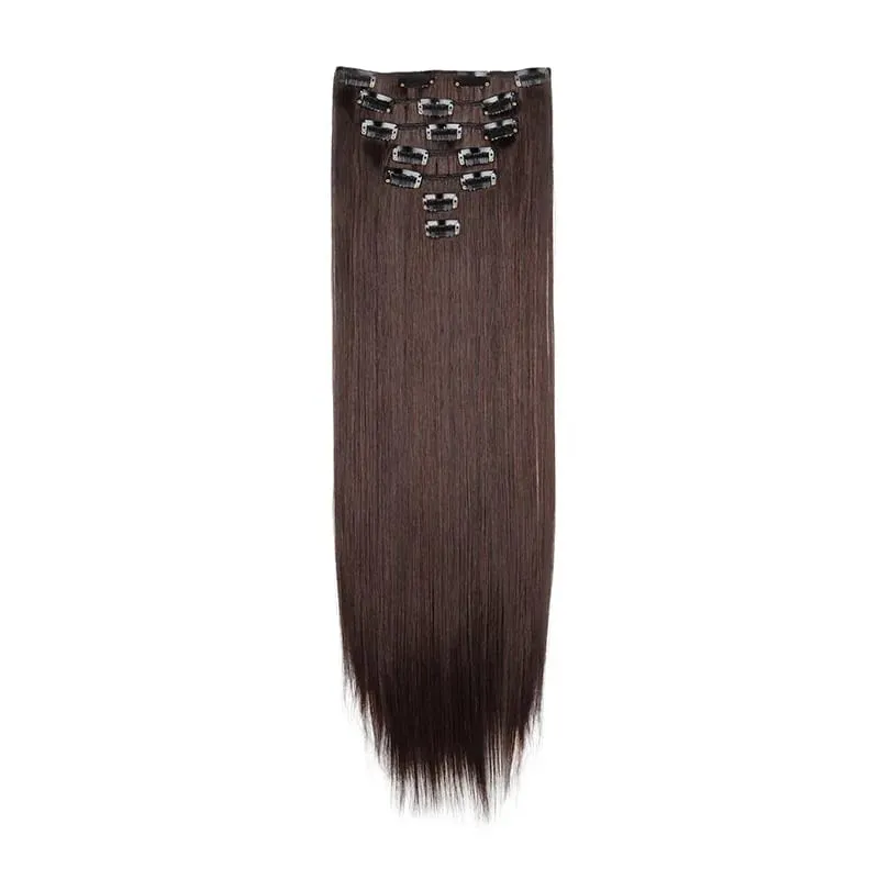 Long Straight Hairstyle 16 Clips 7 Pcs/Set Hair Extensions Natural Synthetic Blonde Black Hairpieces Heat Resistant For Women Kp — image 12